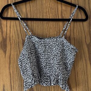 American Eagle Outfitters Black and White Spotted Smocked Cami